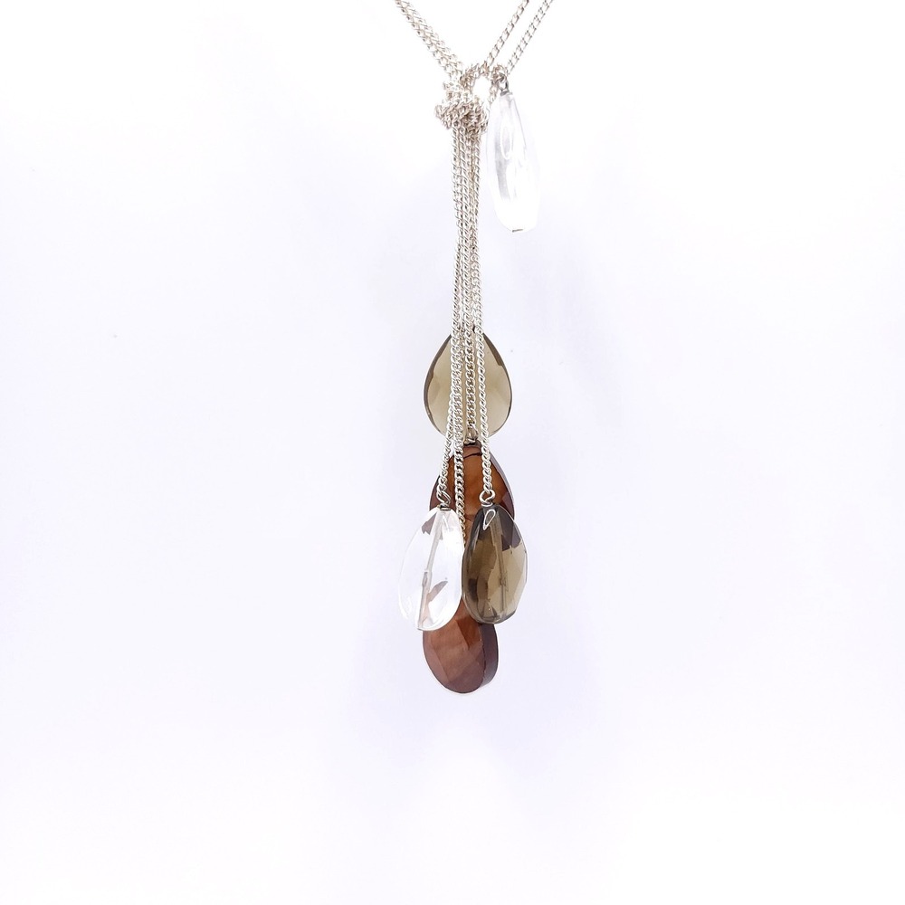 J Jill Multi Stone Necklace Silver‎ Tone Teardrop Dangle 16in - Picture 3 of 5